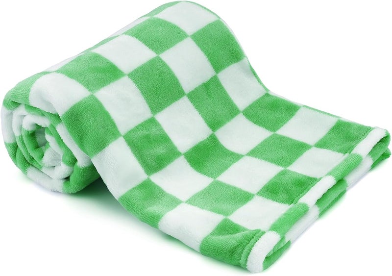 GreatBba Plush Checkered Baby Blanket for Boys Girls Nursery, 30"*40" Warm Short Fleece Blanket Neutral for Infant Newborn, Small Fuzzy for Sleeping, Chenille or Stroller (Green&White) - Image 1